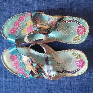 Elite by Corky's Navajo leather slip on blue sandals. Size 8.